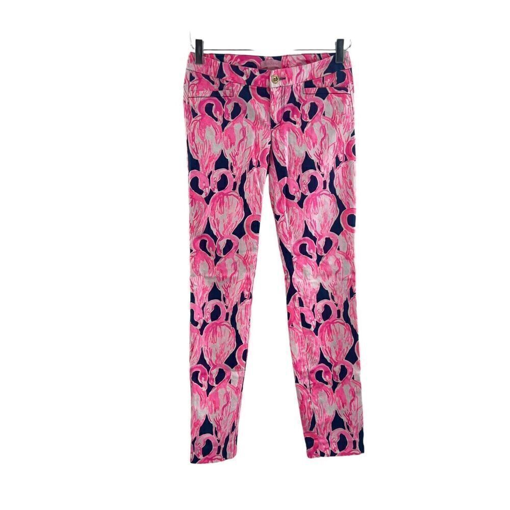 Lilly Pulitzer Fabulous Flamingo Print Kelly Ankle Crop Pants Size 00 Funky Prep
